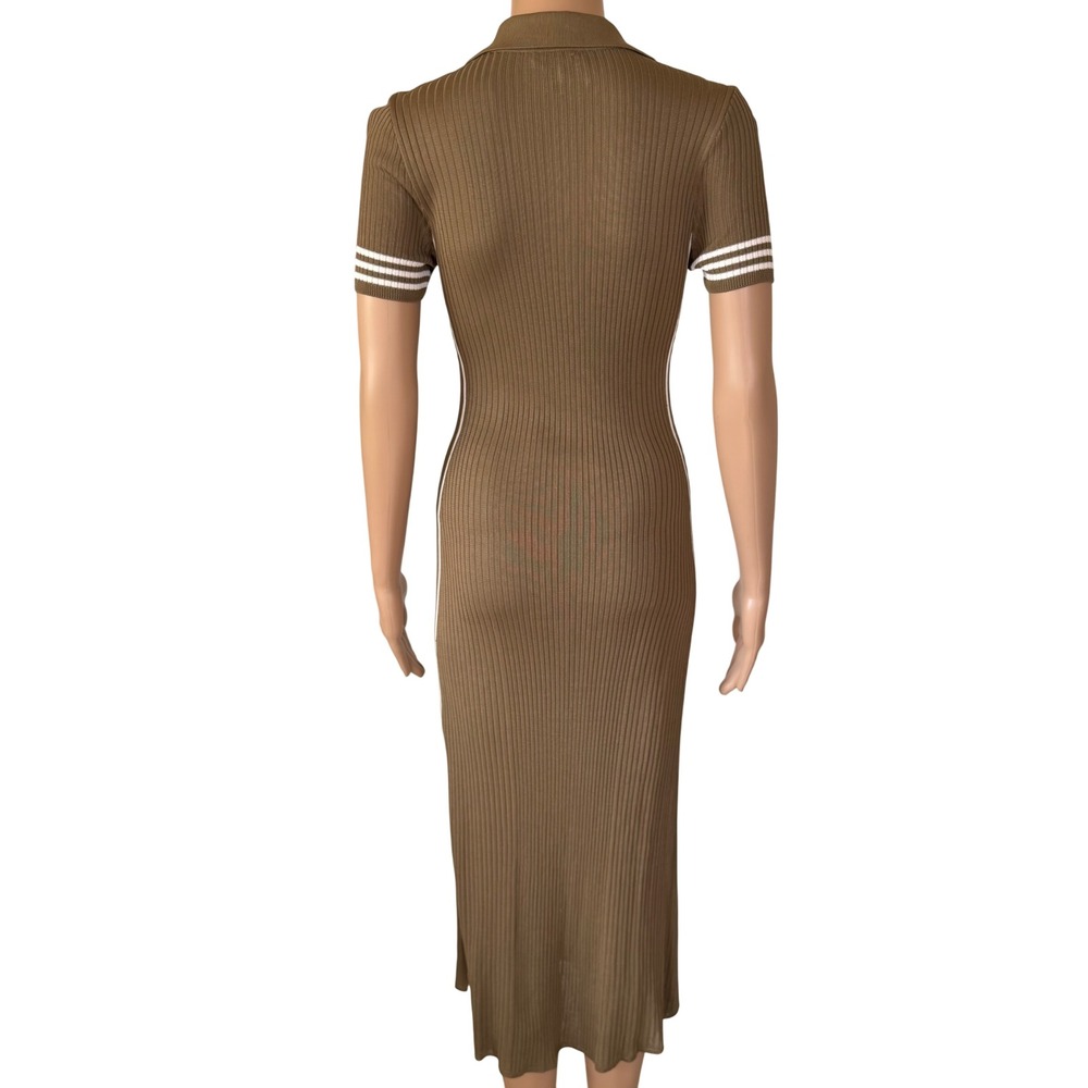 Rag & Bone Olive Green Ribbed Knit Polo Midi Dress Side Stripe Size S P - Picture 2 of 7